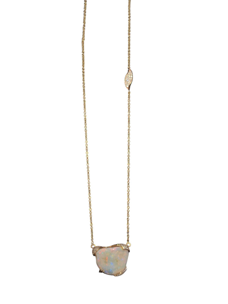 GEMDEK (R)14KR OPAL 22.54CT 0.56CT DIAMOND W/DIA PAVE DETAIL ON 19” CABLE LINK STYLE CHAIN NECKLACE
