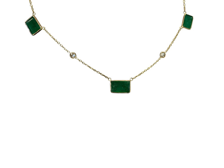 GEMDEK (Y)14KY 10.91CT EM .81CT D 14K YELLOW GOLD NECKLACE W/ 10.91 NATURAL EMERALDS W/ .0.81CT DIAMONDS