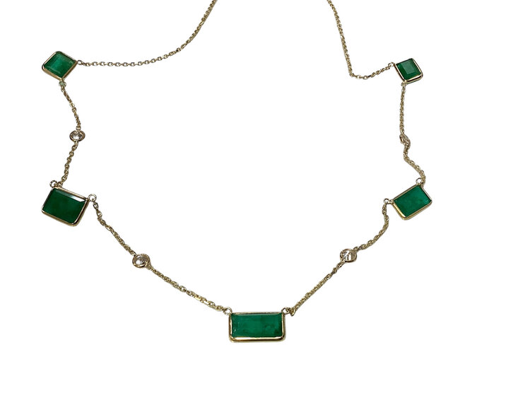 GEMDEK (Y)14KY 10.91CT EM .81CT D 14K YELLOW GOLD NECKLACE W/ 10.91 NATURAL EMERALDS W/ .0.81CT DIAMONDS