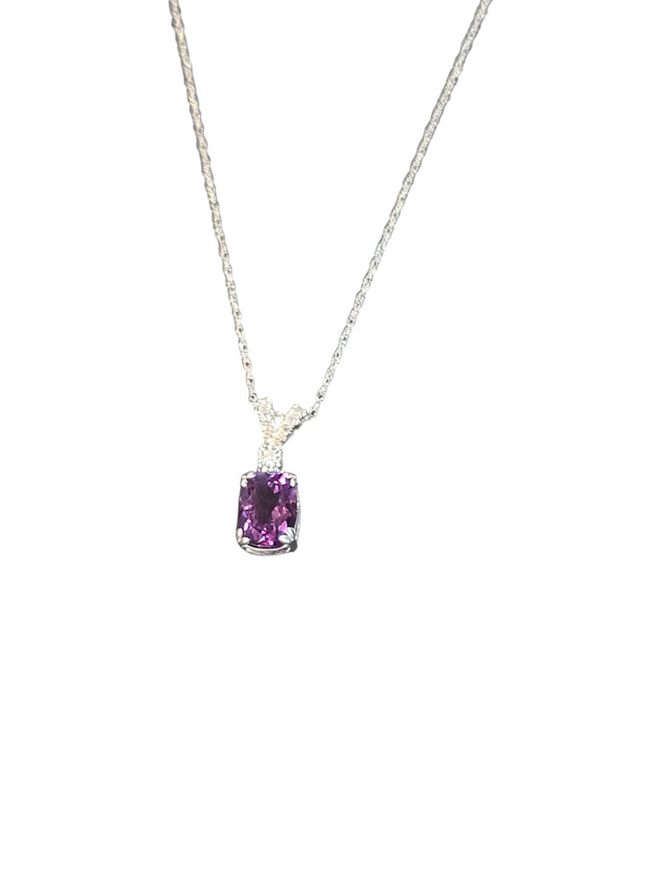 (Y)10K AM DIA 0.06, AMETHYST AND DIAMOND WHITE GOLD PENDANT
