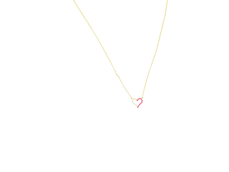 (Y)14KY 0.10CT RUBY 0.10CT DIA HEART NECKLACE