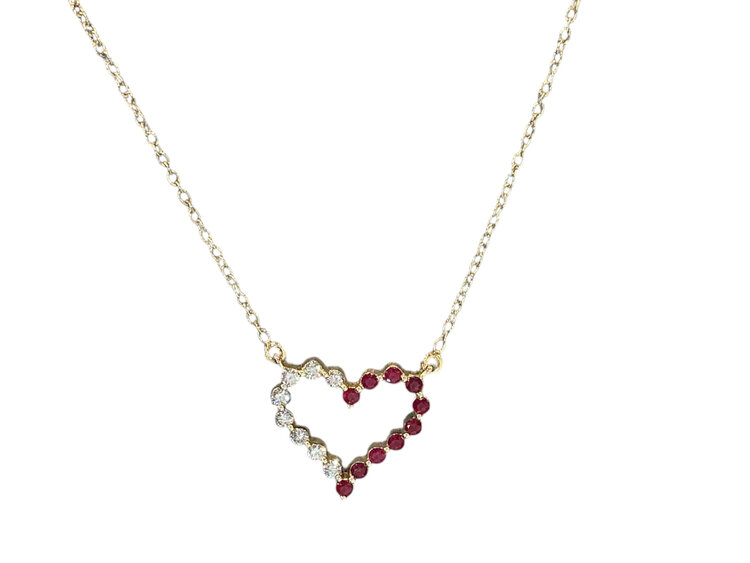 (Y)14KY 0.10CT RUBY 0.10CT DIA HEART NECKLACE