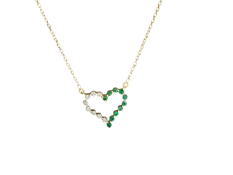 (Y)14K 0.10CT EM 0.10CT DIA HEART NECKLACE