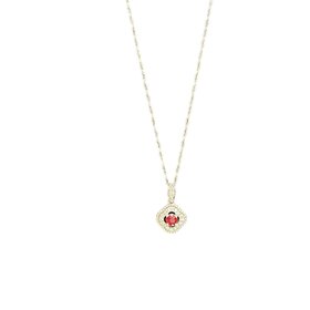 (R)14KW .19CT RUBY .07CTW DIA PENDANT ON 18” CHAIN
