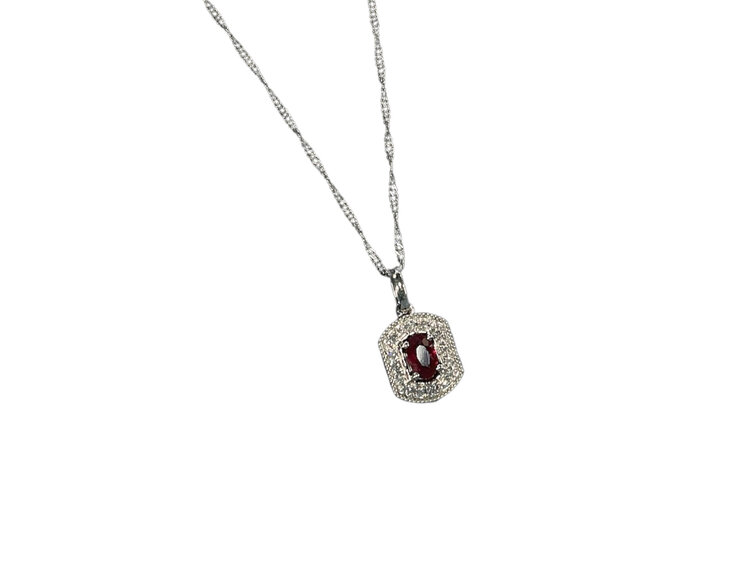 (R)14K 0.26 RU 0.10 DIA, RUBY AND DIAMOND WHITE GOLD PENDANT ON CHAIN