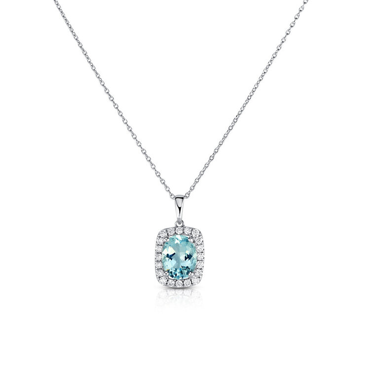 M(R) 14K 1.04AQ .21D WHITE GOLD AQUAMARINE AND DIAMOND PENDANT