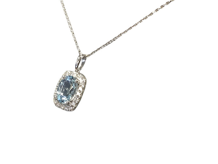 M(R) 14K 1.04AQ .21D WHITE GOLD AQUAMARINE AND DIAMOND PENDANT