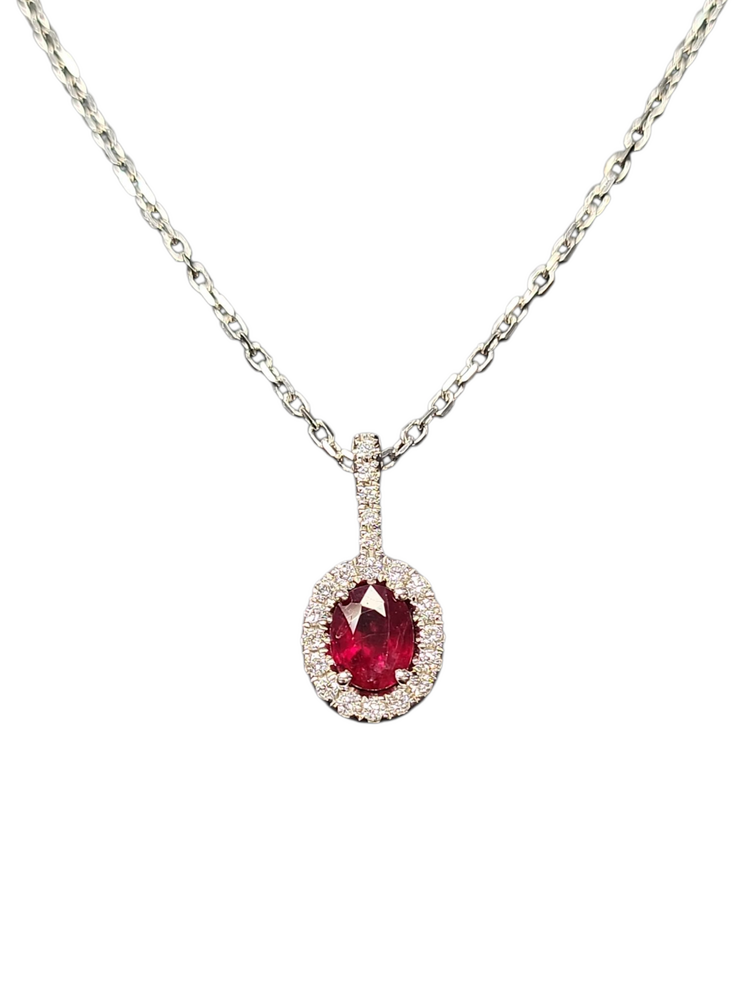Roman + Jules (Y)14K RU 0.43CT 0.10CT DIA DIAMOND AND RUBY PENDANT ON WHITE GOLD CHAIN
