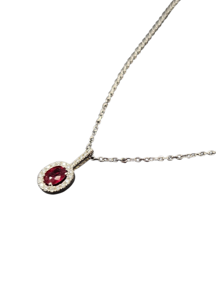 Roman + Jules (Y)14K RU 0.43CT 0.10CT DIA DIAMOND AND RUBY PENDANT ON WHITE GOLD CHAIN