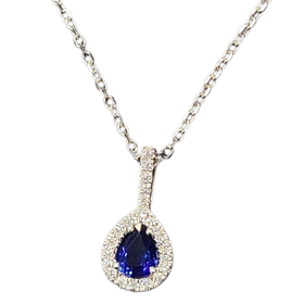 Roman + Jules (Y)14K SAPP 0.40CT DIA 0.10CT SAPPHIRE AND DIAMOND PENDANT ON WHITE GOLD CHAIN
