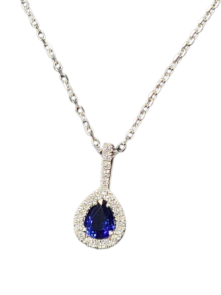 Roman + Jules (Y)14K SAPP 0.40CT DIA 0.10CT SAPPHIRE AND DIAMOND PENDANT ON WHITE GOLD CHAIN