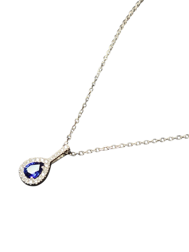 Roman + Jules (Y)14K SAPP 0.40CT DIA 0.10CT SAPPHIRE AND DIAMOND PENDANT ON WHITE GOLD CHAIN