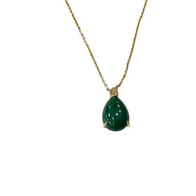 PRIMA NY (Y)14K 6.16MA 0.03DI PENDANT 6.16CT MALACHITE 0.03CT DIAMOND ON YELLOW GOLD CHAIN
