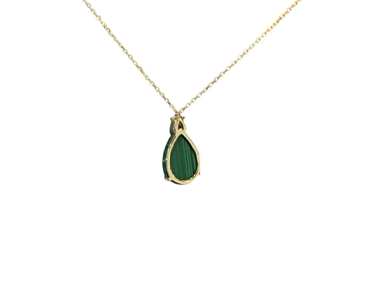 PRIMA NY (Y)14K 6.16MA 0.03DI PENDANT 6.16CT MALACHITE 0.03CT DIAMOND ON YELLOW GOLD CHAIN