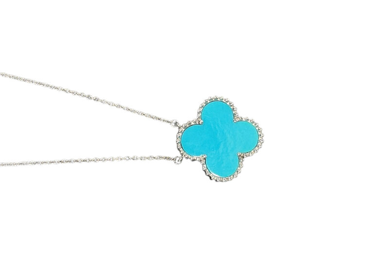 PRIMA NY (Y)14K 2.79 TQ TURQUOISE 2.79CT PENDANT ON WHITE GOLD CHAIN