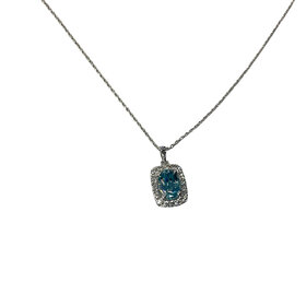 PRIMA NY (Y)14K 1.12BL ZIR 0.17DIA, 1.12CT OVAL BLUE ZIRCON AND 0.17CT ROUND DIAMONDS PENDANT ON WHITE GOLD CHAIN