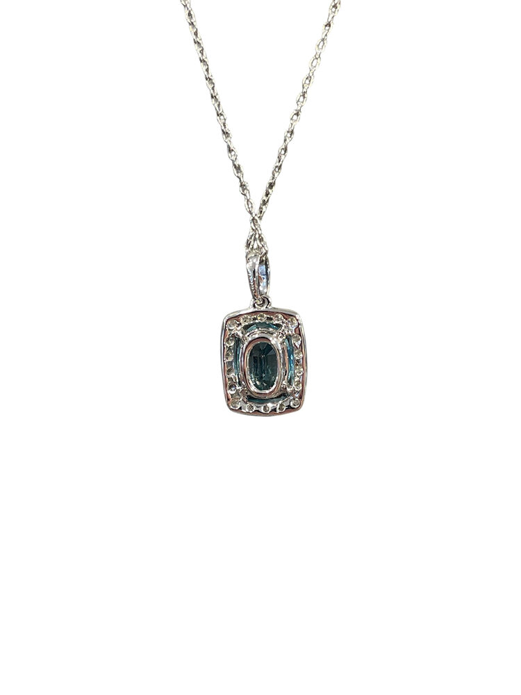 PRIMA NY (Y)14K 1.12BL ZIR 0.17DIA, 1.12CT OVAL BLUE ZIRCON AND 0.17CT ROUND DIAMONDS PENDANT ON WHITE GOLD CHAIN