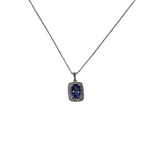 PRIMA NY (Y)14K 0.88TZ 0.17DI OVAL 0.88CT TANZANITE AND 0.17CT ROUND DIAMONDS PENDANT ON WHITE GOLD CHAIN