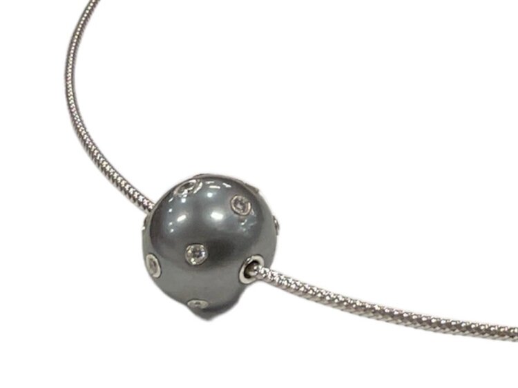 GEMDEK (Y)14K PRL DIA .50CT WHITE GOLD TAHITIAN PEARL WITH DIAMOND PENDANT
