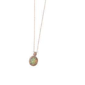(Y)14KW 2.20CT OPAL 0.33CT DIA, WHITE GOLD OPAL PENDANT ON 14K CHAIN