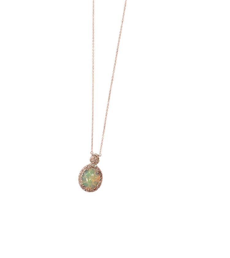 (Y)14KW 2.20CT OPAL 0.33CT DIA, WHITE GOLD OPAL PENDANT ON 14K CHAIN