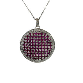 (Y)14K RU 3.89CT DIA .88CT WHITE GOLD RUBY/DIAMOND CIRCLE PENDANT