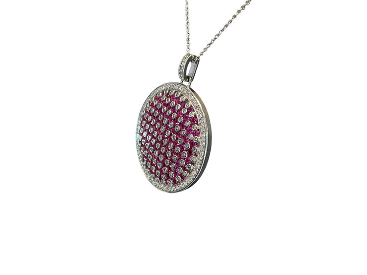 (Y)14K RU 3.89CT DIA .88CT WHITE GOLD RUBY/DIAMOND CIRCLE PENDANT