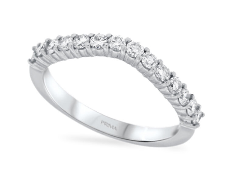 PRIMA NY (Y)14KW 0.51CT CURVED RND DIAMOND SHARED PRONG HALF WAY RND WEDDING BAND