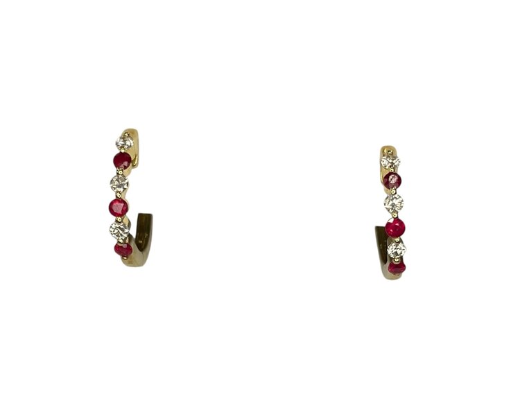 (Y)14KY .20TW RUBY .15TW DIAMOND YELLOW GOLD  HUGGIE HOOPS
