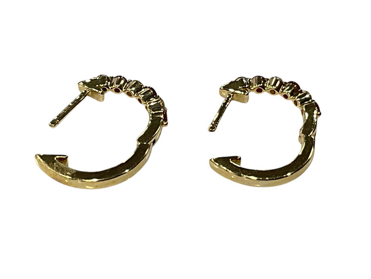 (Y)14KY .20TW RUBY .15TW DIAMOND YELLOW GOLD  HUGGIE HOOPS