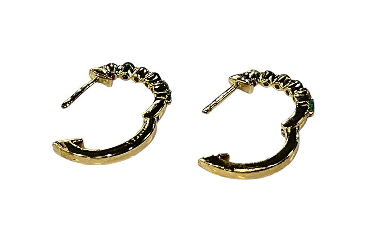 (Y)14KY .13TW EM .15CT DIAMOND AND EMERALD YELLOW GOLD  HUGGIE HOOPS