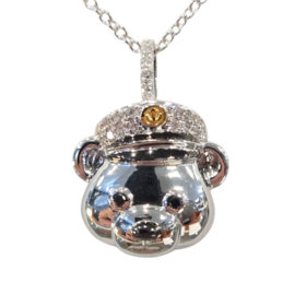 EFFY (X) 14K .08CT DIA BEAR, WHITE GOLD, DIAMONDS, TEDDY BEAR WITH NAVY HAT, DESIGNED BY "EFFY