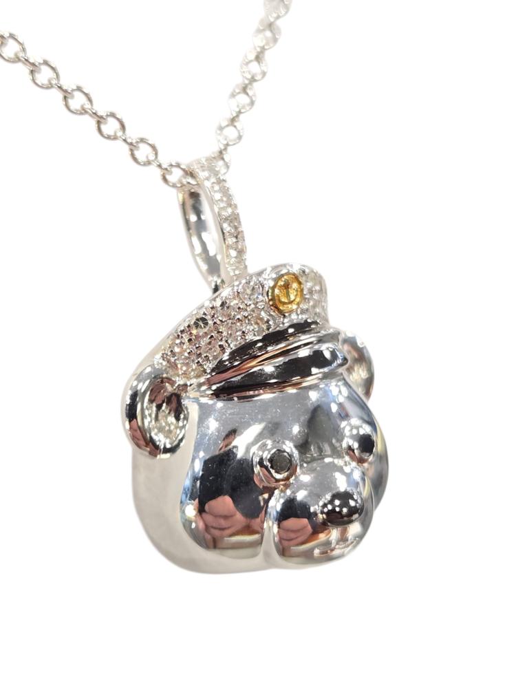 EFFY (X) 14K .08CT DIA BEAR, WHITE GOLD, DIAMONDS, TEDDY BEAR WITH NAVY HAT, DESIGNED BY "EFFY