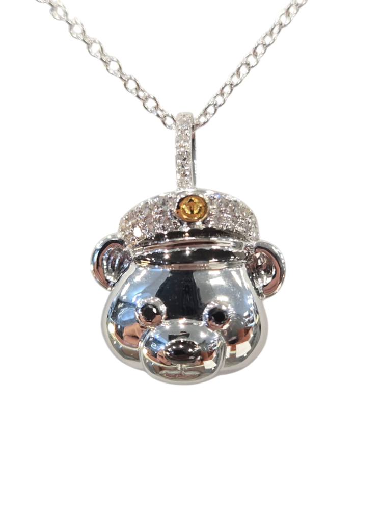 EFFY (X) 14K .08CT DIA BEAR, WHITE GOLD, DIAMONDS, TEDDY BEAR WITH NAVY HAT, DESIGNED BY "EFFY