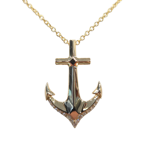 EFFY (X) 14K .07CT ANCHOR,  14K YELLOW GOLD DIAMOND ANCHOR PENDANT BY DESIGNER "EFFY"