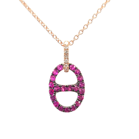 EFFY (X) 14K .30RU .03DIA , ROSE GOLD ANCKOR LINK WITH RUBIES & DIAMOND DESIGNED BY "EFFY"