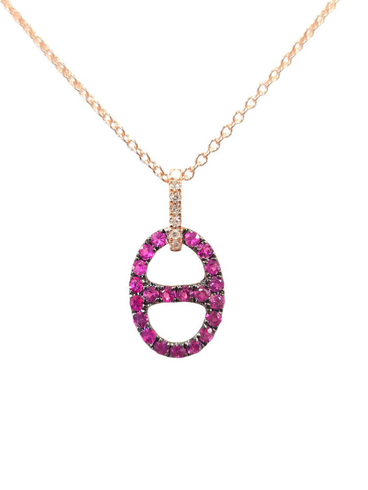 EFFY (X) 14K .30RU .03DIA , ROSE GOLD ANCKOR LINK WITH RUBIES & DIAMOND DESIGNED BY "EFFY"
