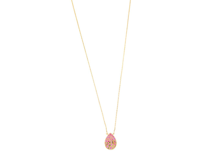 (Y)14KR 0.35CT PINK SAPPHIRE PEAR DROP NECKLACE ADJUSTABLE CABLE CHAIN 16”-18” LONG ROSE GOLD