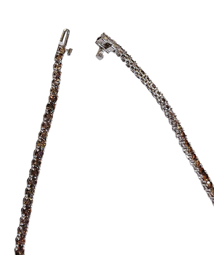 GEMDEK (Y)PLT 16.43CTW DIA COGNAC FANCY BROWN YELLOW AND WHITE DIAMOND MULTI CUTS PLATINUM TENNIS NECKLACE