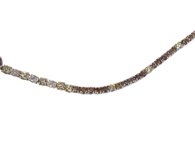 GEMDEK (Y)PLT 16.43CTW DIA COGNAC FANCY BROWN YELLOW AND WHITE DIAMOND MULTI CUTS PLATINUM TENNIS NECKLACE