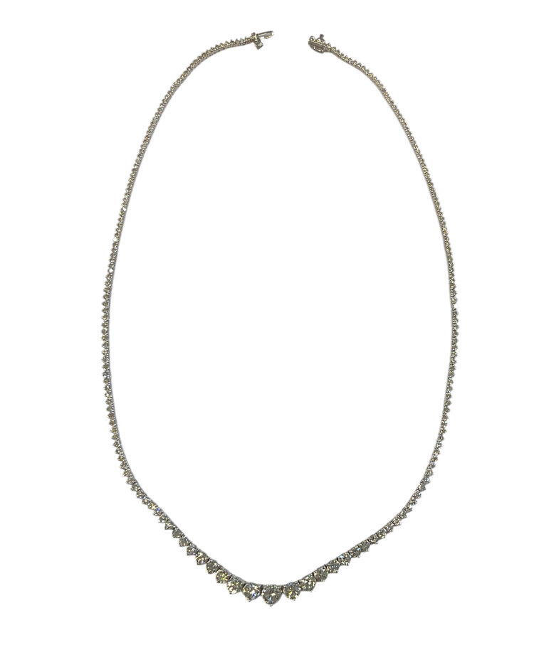 GEMDEK (Y)18KW DIA 9.86CTW GRADUATED I-G/SI QUALITY ROUND CUT DIAMOND TENNIS 18.5” LONG  WHITE GOLD NECKLACE