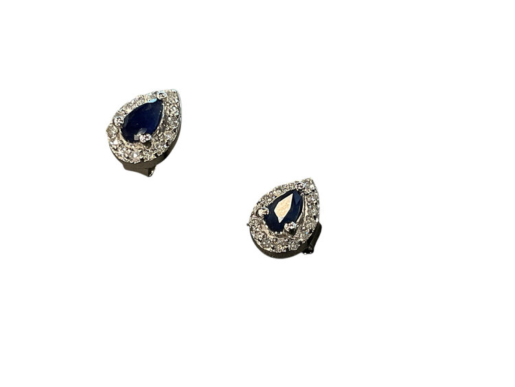 (Y)14KW 0.39 SAPPHIRE 0.15 DIAMOND PEAR STUDS