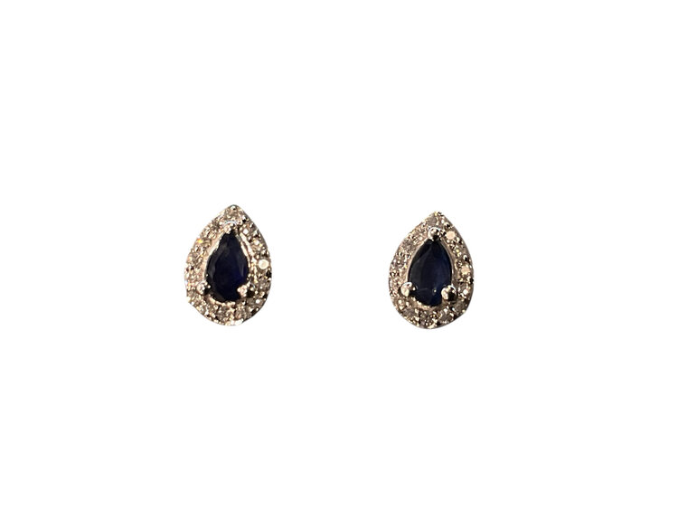 (Y)14KW 0.39 SAPPHIRE 0.15 DIAMOND PEAR STUDS