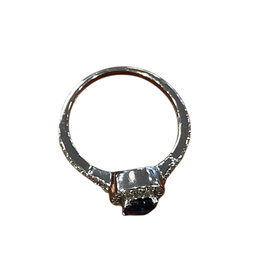 (Y)14K 0.80 SAPP 0.19 DIA, WHITE GOLD, SAPPHIRE AND DIAMOND RING, SIZE 7