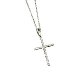 (Y)14K 0.12CT DIA, CROSS PENDANT ON WHITE GOLD CHAIN AND DIAMONDS, LOBSTER CLASP