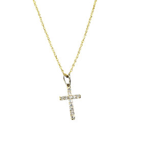 (Y)14K 0.14CT DIA, YELLOW GOLD CROSS PENDANT ON DIAMOND CUT CHAIN, SPRING CLASP