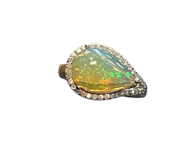 GEMDEK (Y)14K OP 3.67CT DIA .33CT WHITE GOLD OPAL/DIAMOND RING