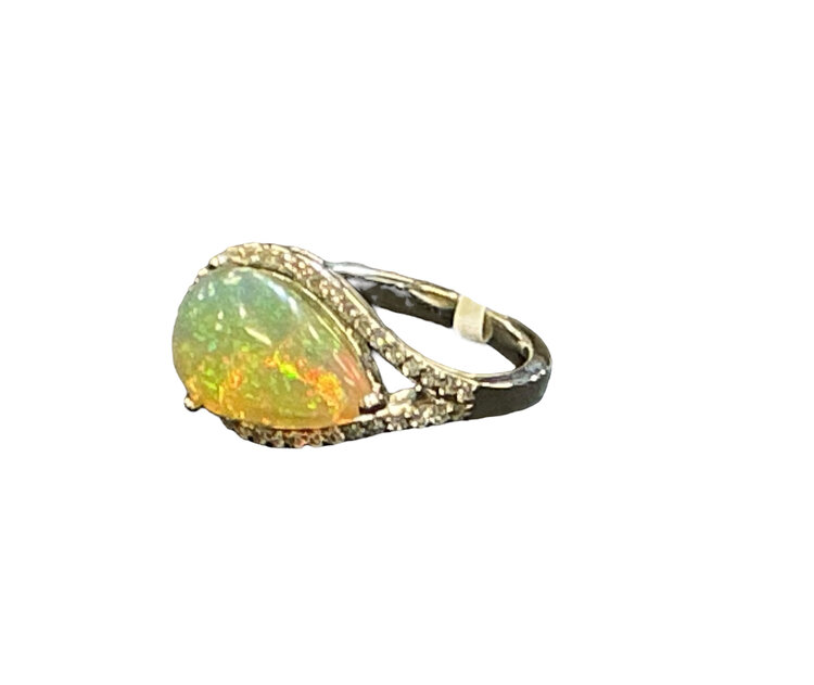 GEMDEK (Y)14K OP 3.67CT DIA .33CT WHITE GOLD OPAL/DIAMOND RING