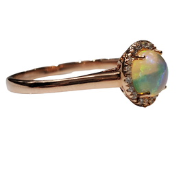 REGO (Y)14KR .57CT OP .15TW DIAMOND HALO ETHIOPIAN OPAL ROUND ROSE GOLD RING