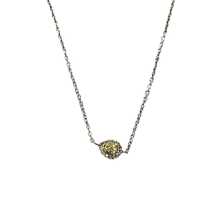 (Y)14KW .22CTW DIA WHITE & YELLOW DIAMOND HALO NECKLACE